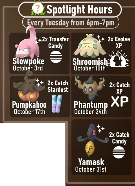Pokémon GO October Spotlight Hours